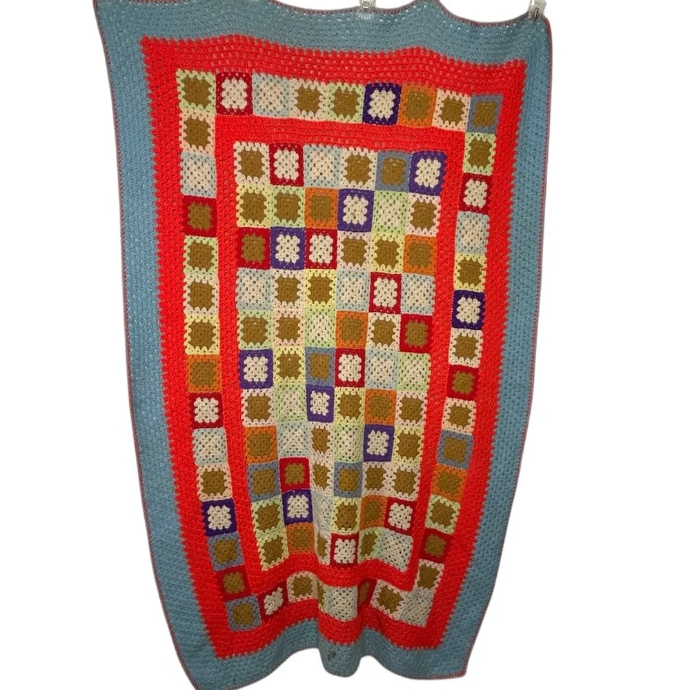 Vintage Colorful Granny Square Crochet Afghan Throw Blanket Multicolor 67 x 42